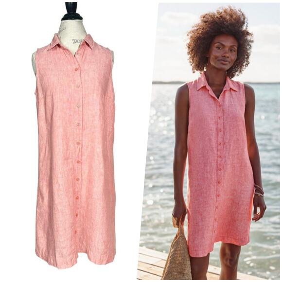 Garnet Hill | Women | Poppy Rose Chambray Classic Linen Shirt Dress | Size 10 - Picture 1 of 9